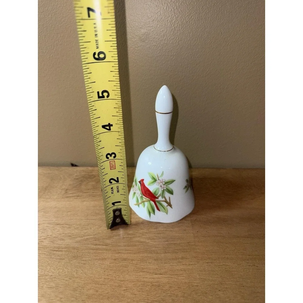 Vintage Lefton Japan Porcelain Bell Cardinal Bird Flowers Gold Trim 2601 5.5in